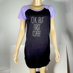 NWT Joe Boxer Gorgeous S OK BUT FIRST COFFEE Black Purple Nightgown Pajama Shirt